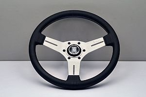 Nardi Competition - Black Perforated Leather - White Anodised Spokes - 330mm