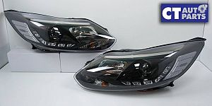 Black LED DRL Projector Head Lights For 12-15 Ford Focus Lw
