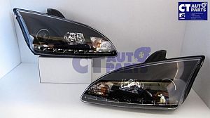 Black LED DRL Projector Headlights For 04-08 Ford Focus Xr5 Zetec