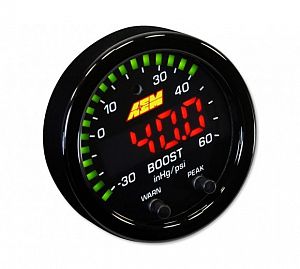 AEM X-Series Boost Pressure Gauge -30~60psi / -1~4bar. Black Bezel & Black Faceplate