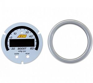 AEM X-Series Boost Pressure Gauge -30~60psi / -1~4bar Accessory Kit. Silver Bezel & White Faceplate