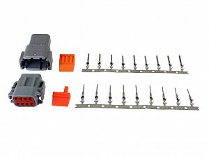 AEM DTM-Style 8-Way Connector Kit. Includes Plug, Receptacle, Plug Wedge Lock, Receptacle Wedge Lock, 9 Female Pins & 9 Male Pins